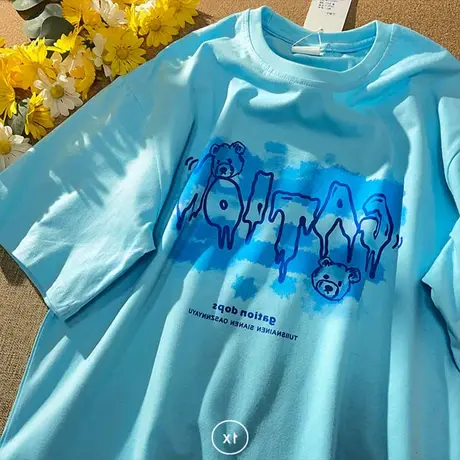 日系短袖t恤女2021夏季宽松韩版ins半袖设计感小众chic港味上衣服商品大图