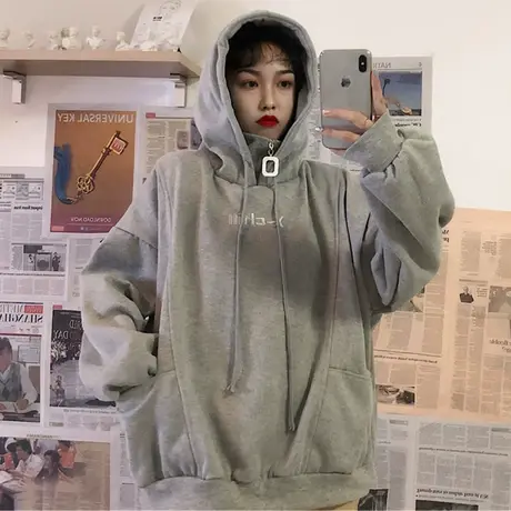 oversize卫衣女2023新款秋冬上衣宽松韩版慵懒风加绒加厚连帽外套图片