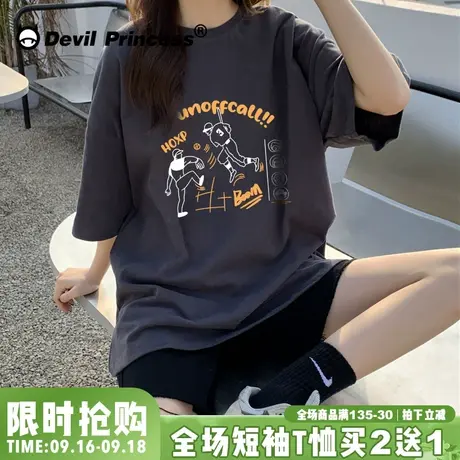 2023年新款夏季深灰色短袖t恤女ins潮宽松韩版学生原宿chic上衣服图片