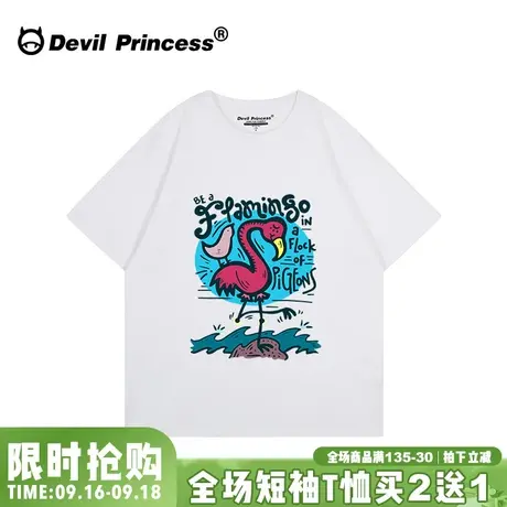 vintage小众设计感ins风白色正肩短袖女t恤夏季宽松卡通潮牌上衣图片