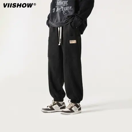 VIISHOW裤子男款春季高街潮牌直筒黑色宽松运动卫裤男生休闲长裤商品大图