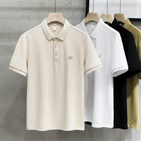 冰丝棉小熊刺绣短袖POLO衫男2023夏季新款翻领T恤男通勤百搭上衣商品大图