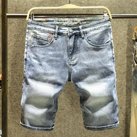 夏季薄款宽松直筒牛仔短裤男高级感迷彩印花五分裤潮牌ins马裤男商品大图