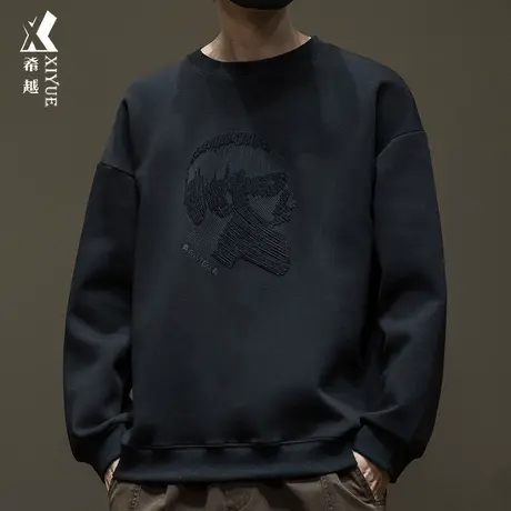 潮牌立体感刺绣重磅卫衣男秋冬加绒厚款宽松大码胖子打底上衣外套商品大图