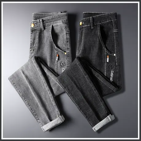 黑色高端牛仔裤男士直筒宽松休闲裤子男裤秋季春秋款潮流男装秋装商品大图