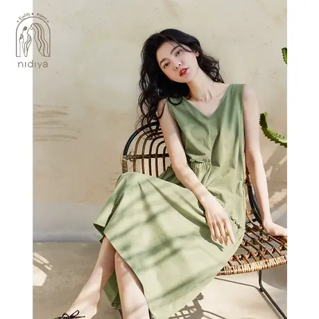 妮狄娅2023睡衣睡裙女夏季纯棉无袖v领宽松套头背心裙新款家居服图片