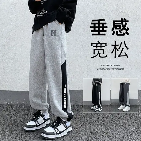 卫裤男春秋季ins潮牌复古美式高街宽松运动裤子条纹拼接休闲长裤商品大图