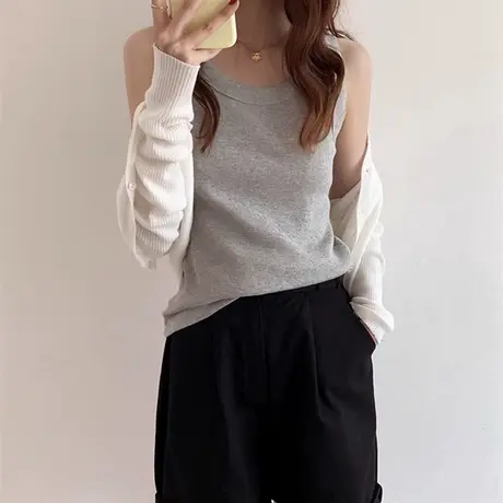 针织吊带背心女夏外穿网红设计感小众春秋西装内搭打底无袖上衣潮商品大图