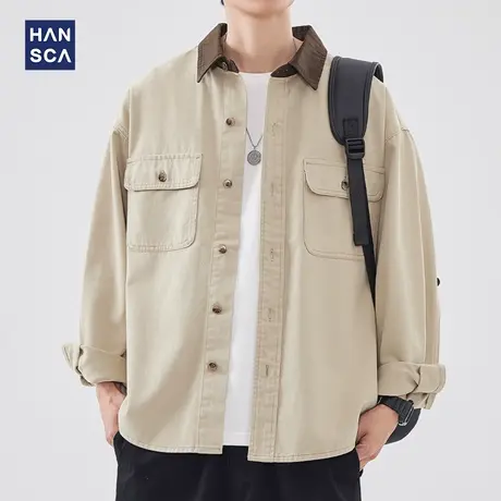 hansca工装牛仔外套男款春季新款日系简约宽松潮牌百搭青少年夹克图片