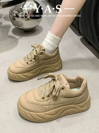 厚底面包鞋女2023新款百搭增高鞋子2024春季女款休闲板鞋黑色女鞋商品大图