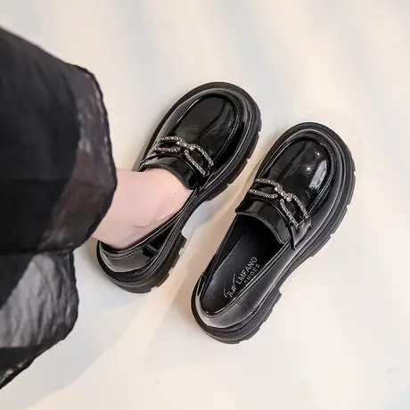 一脚蹬厚底乐福鞋女2024春秋季新款英伦风高跟单鞋粗跟防滑小皮鞋商品大图