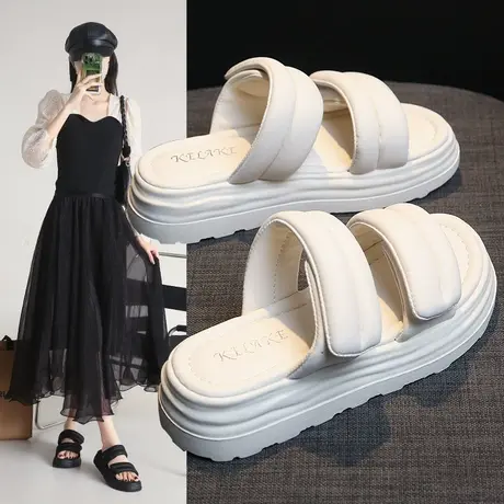 松糕拖鞋女夏季外穿软底防滑厚底一字凉拖休闲舒适踩屎感凉鞋中跟图片