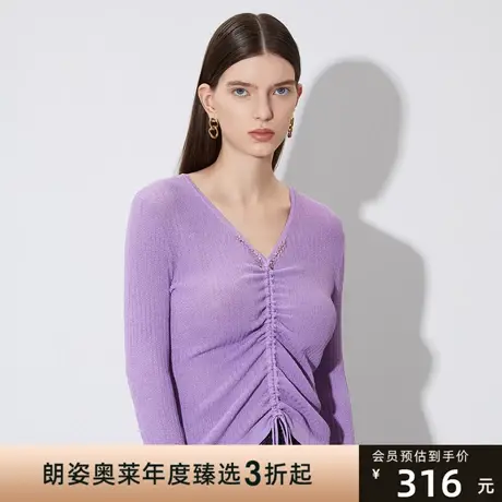 LANCY/悦朗姿夏季法式V领抽褶设计感通勤风女式毛针织衫商品大图