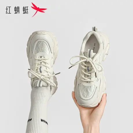 红蜻蜓老爹鞋女款2023新款百搭厚底圆头系带炸街平底休闲运动鞋子图片