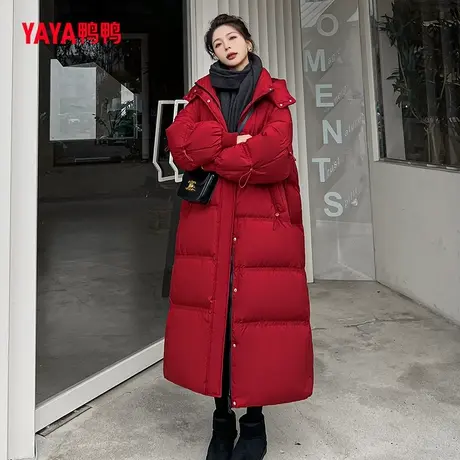鸭鸭羽绒服女2023年秋冬新款长款过膝面包服气质时尚宽松外套W图片
