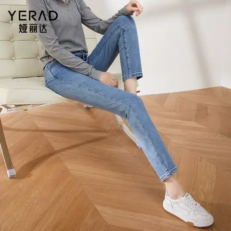 娅丽达黑色修身小直筒牛仔裤女2023春新款显瘦蓝色裤子九分烟管裤图片