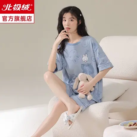 睡衣女夏季短袖2023年新款大码纯色棉质可爱简约夏天女士家居服商品大图