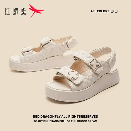 红蜻蜓运动凉鞋女2023年夏季新款魔术贴软底沙滩鞋厚底增高配裙子商品大图