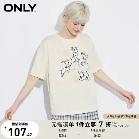 ONLY奥莱夏季时尚百搭学院风印花圆领短袖T恤女商品大图