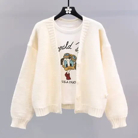 小清新V领针织开衫女2023年春装新款宽松设计感软糯长袖毛衣外套图片