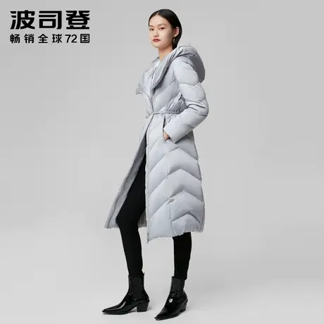 波司登奥莱女士羽绒服鹅绒长款系带收腰修身显瘦外套气质西装领图片