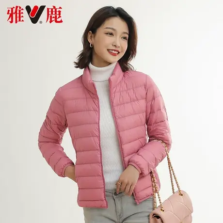 雅鹿粉色羽绒服女轻薄款短款2022秋冬新款时尚休闲宽松潮牌短外套商品大图