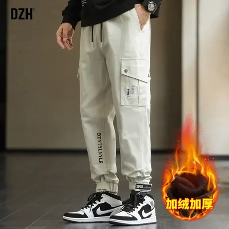 男士卡其色加绒休闲裤男秋冬款工装裤子加厚男裤束脚裤2023年新款商品大图