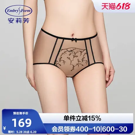 安莉芳花卉刺绣拼网纱中高腰三角裤女士撞色丈根包臀内裤E300920商品大图