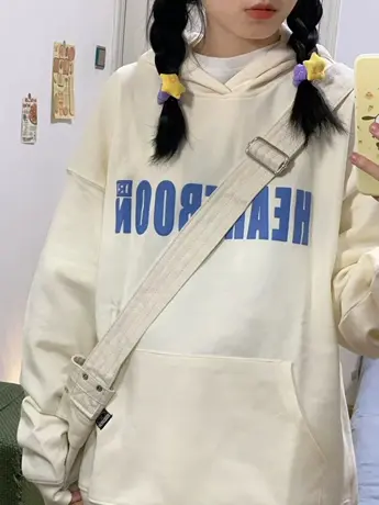 美式vibe卫衣女春秋2023新款国潮ins设计感宽松白色连帽外套爆款图片