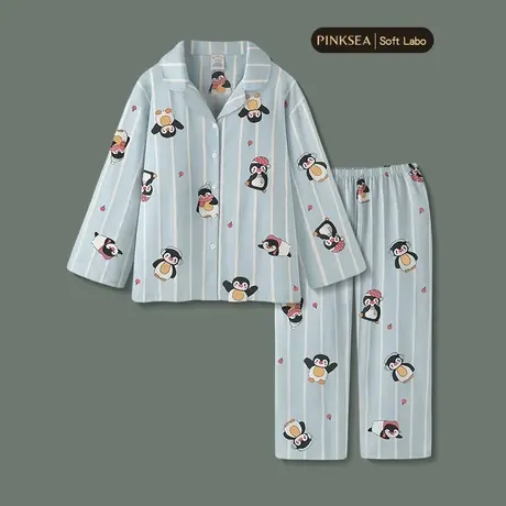 睡衣女款新款春秋可爱企鹅长袖长裤大码家居服柔软女士居家服套装商品大图