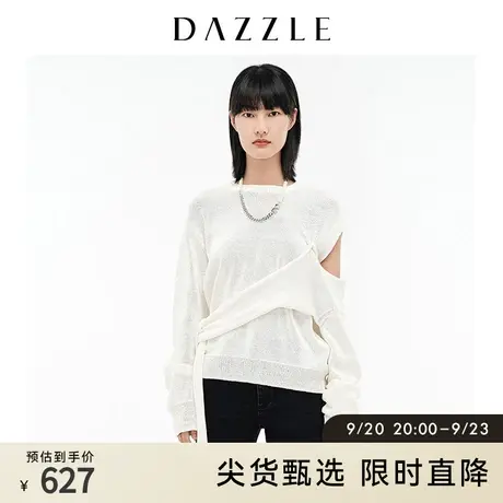 DAZZLE地素奥莱 设计感小众露肩系带针织衫毛衣女2D4E4211B图片