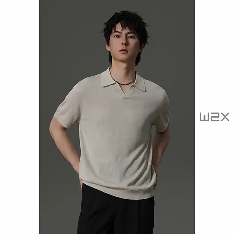 w2x夏季翻领设计感针织polo衫时尚宽松设计感青年T恤高级感保罗衫商品大图