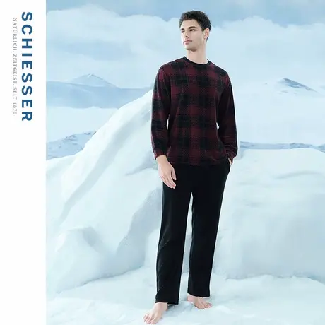 SCHIESSER舒雅秋冬男士棉毛巾布软糯绒感亲肤圆领睡衣家居服套装图片
