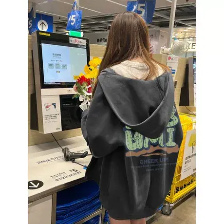 连帽开衫卫衣女大码oversize宽松街头风潮牌ins美式早秋外套上衣商品大图