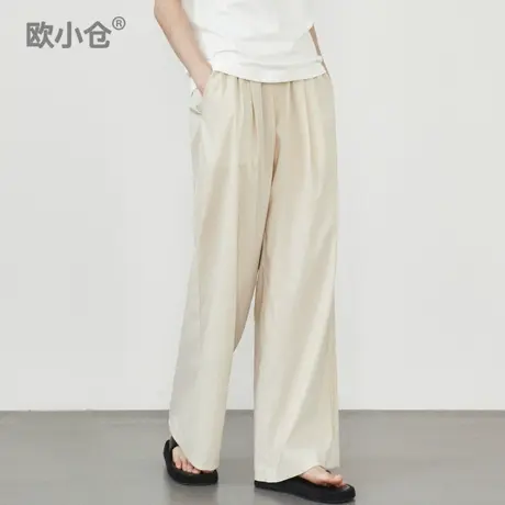 欧小仓芝士系列 山系机能户外风 松紧腰阔腿裤超薄春夏凉感及地裤商品大图