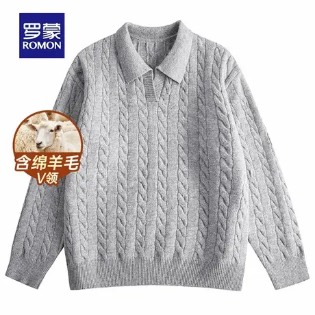 【含绵羊毛】罗蒙男士翻领针织衫2025秋季新款宽松纯色套头毛衣男商品大图
