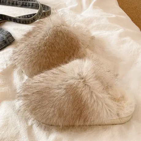 毛毛拖鞋女冬季时尚简约室内居家保暖毛绒防滑厚底外穿包头棉拖鞋图片