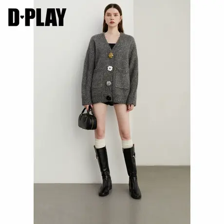 DPLAY年冬季灰色上衣羊驼毛羊毛混纺针织衫洋气毛衣外套女图片