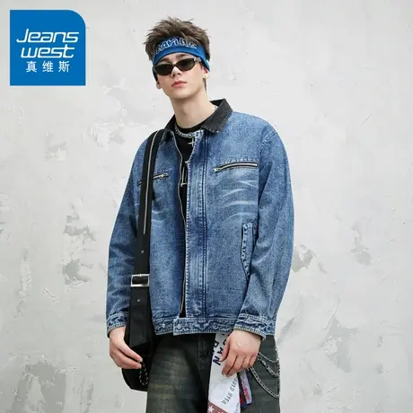 N5真维斯外套男2025秋季新款美式潮牌翻领牛仔上衣服男士春秋夹克图片