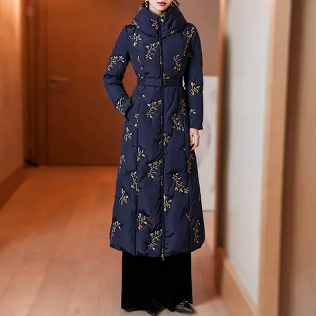绣花羽绒服女款2023冬新款时尚洋气中长款加厚保暖白鸭绒刺绣外套商品大图