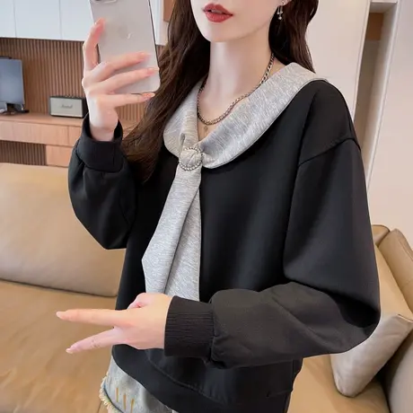 蝴蝶结卫衣女2025新款爆款春秋韩版宽松薄款小个子初中生上衣外套商品大图
