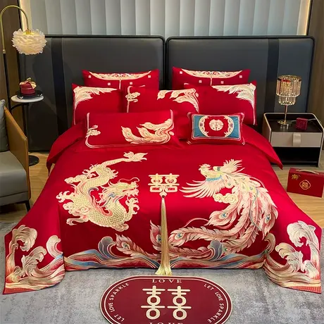 2026新款亲肤加厚磨毛新中式婚庆四件套多件套图片