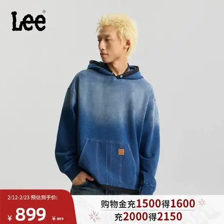 Lee商场同款26春夏新品舒适版下摆抽绳设计靛蓝色男连帽长袖卫衣商品大图