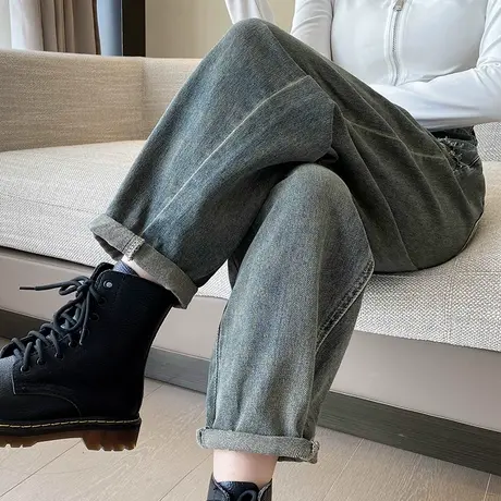 复古老爹牛仔裤女2023秋季新款高腰显瘦萝卜长裤小个子直筒哈伦裤商品大图