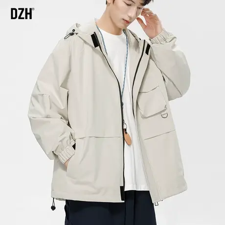 男士杏色连帽风衣外套男秋季新款2023爆款oversize美式户外冲锋衣商品大图