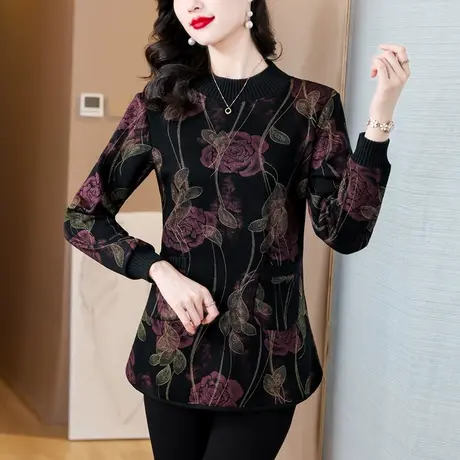 冬装加绒加厚打底衫女2023冬季新款大码时尚中长款遮肚子洋气小衫商品大图