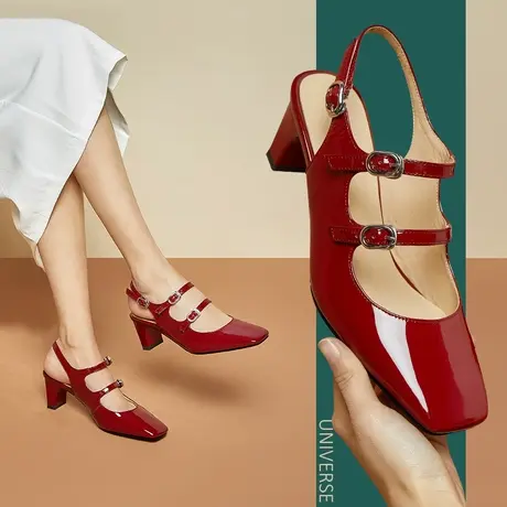 清仓夏季包头凉鞋女夏真皮低跟欧美一字扣带舒适粗跟女鞋M062商品大图