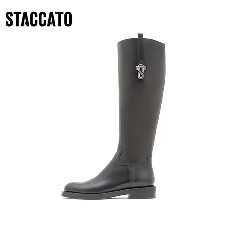 思加图冬季新款英伦风长筒骑士靴低跟高筒靴女皮靴子D2572DG1图片