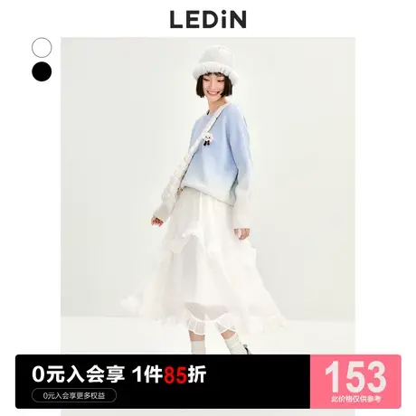 乐町甜美波浪半裙休闲秋冬新款裙子纱裙温柔半身裙女黑色长裙图片