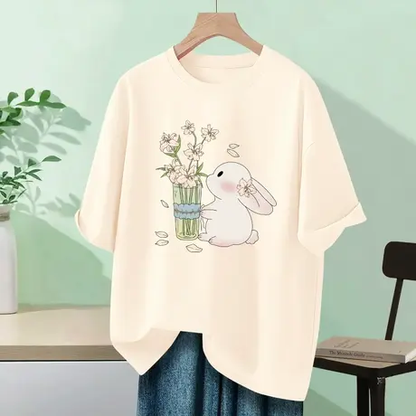 短袖t恤女夏装2025新款夏季韩版宽松半袖纯棉大码女装夏款上衣服商品大图